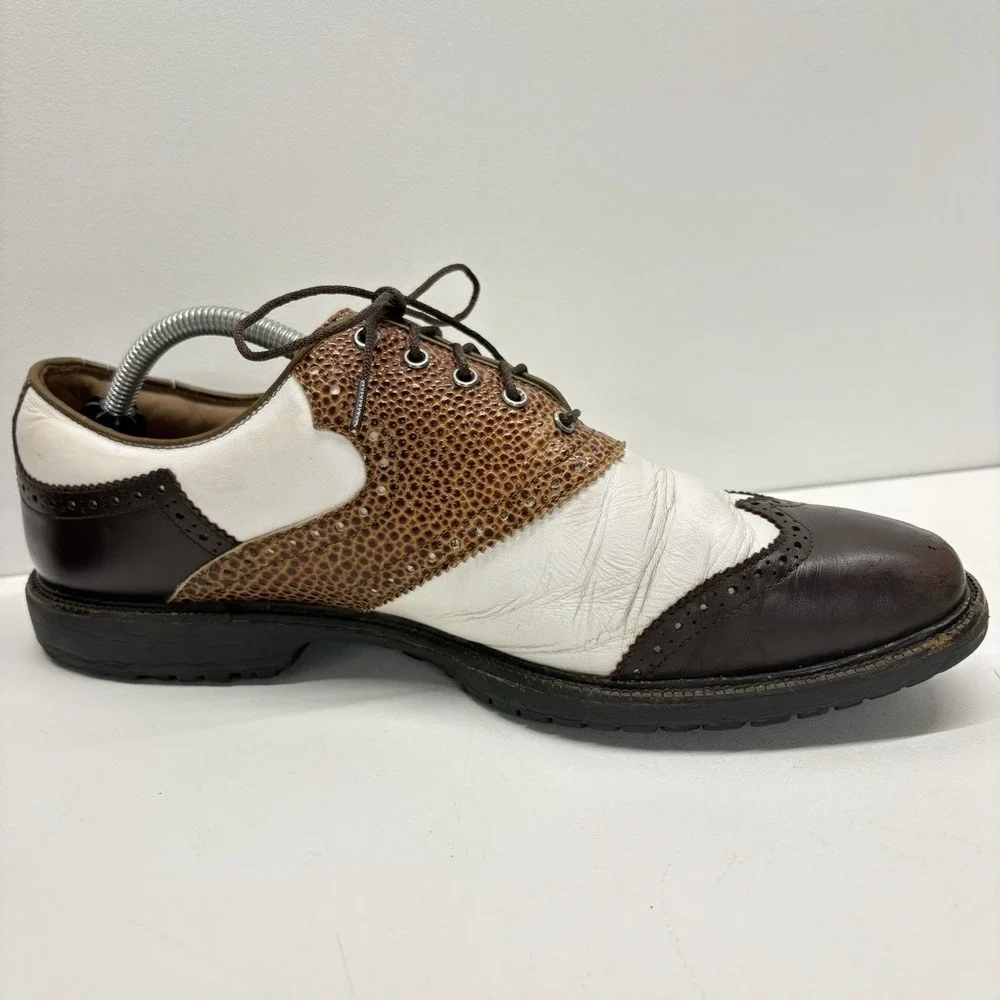 Footjoy Icon FJ Mens White Brown Black Lizard Print Golf Shoes Size 10.5